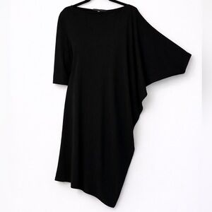 Véronique Miljkovitch Asymmetrical Heathered Black Jersey Dress | Boat Neck | S